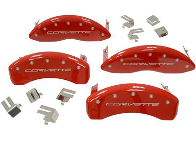 C7 Corvette "Corvette" 14-19 Brake Caliper Cover Aluminum RED Powder Coated With Corvette Engraved